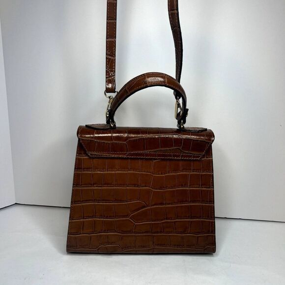 Sali Beige Italian Leather Crocodile Print Top Handle Crossbody Bag Womens - Picture 5 of 12